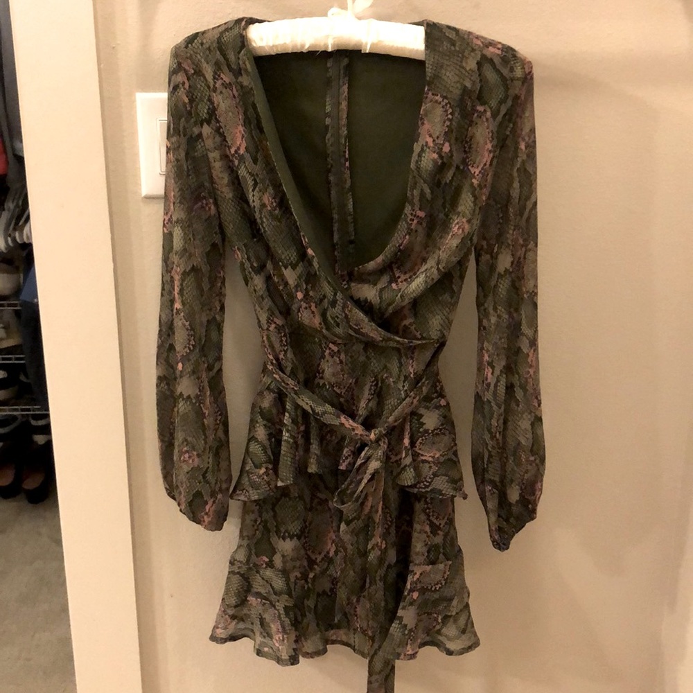 Top Shop. Front tie, tiered, snake skin dress.